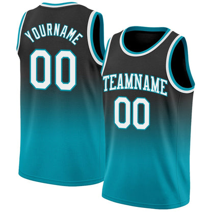 Custom Black White-Teal High-quality Fade Fashion Basketball Jersey