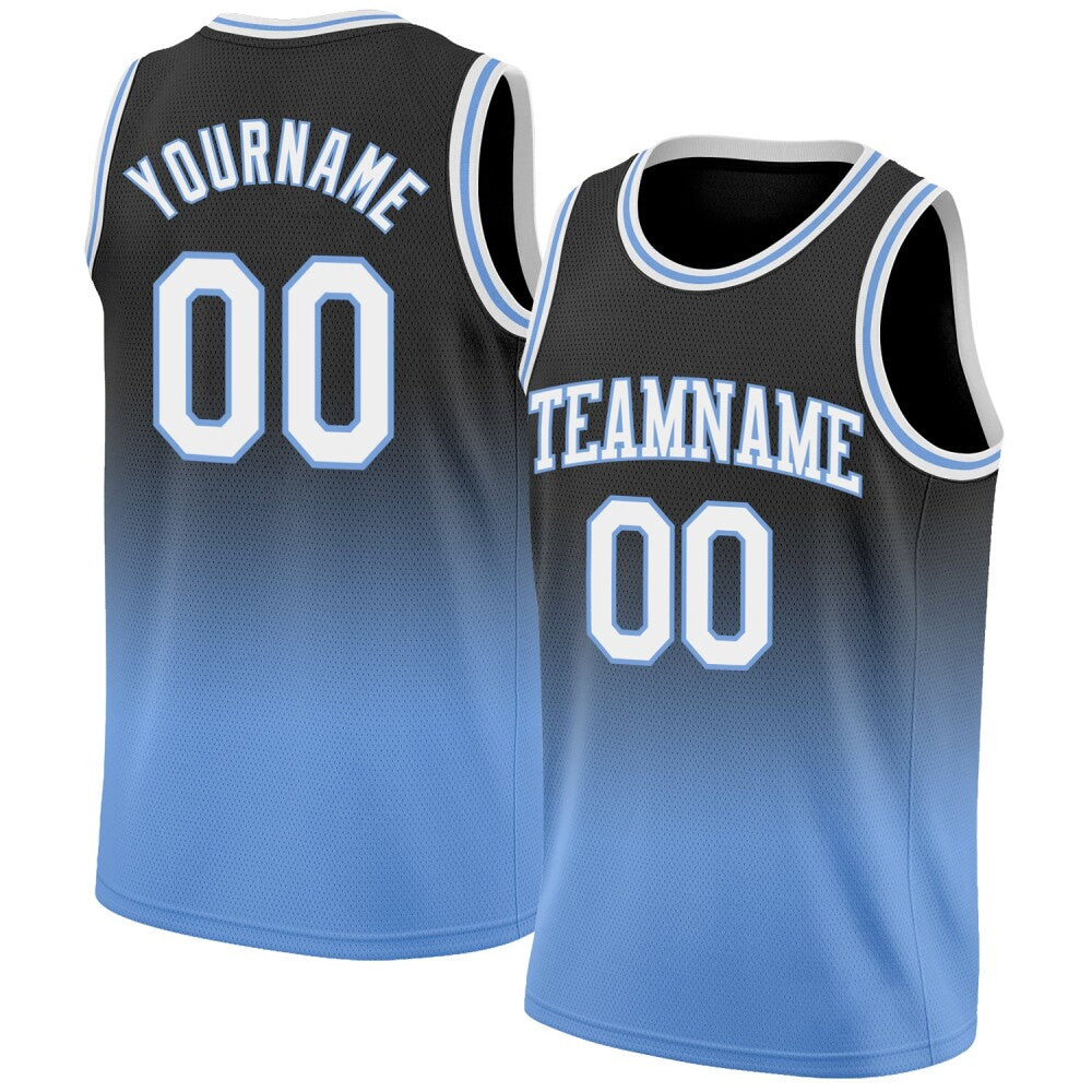 Custom Black White-Light Blue High-quality Fade Fashion Basketball Jersey