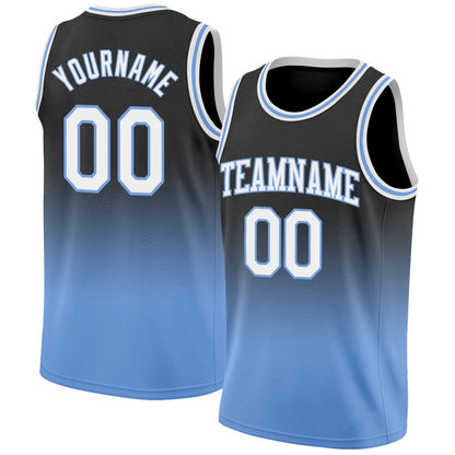 Custom Black White-Light Blue High-quality Fade Fashion Basketball Jersey