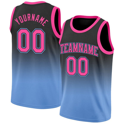 Custom Black Pink-Light Blue High-quality Fade Fashion Basketball Jersey