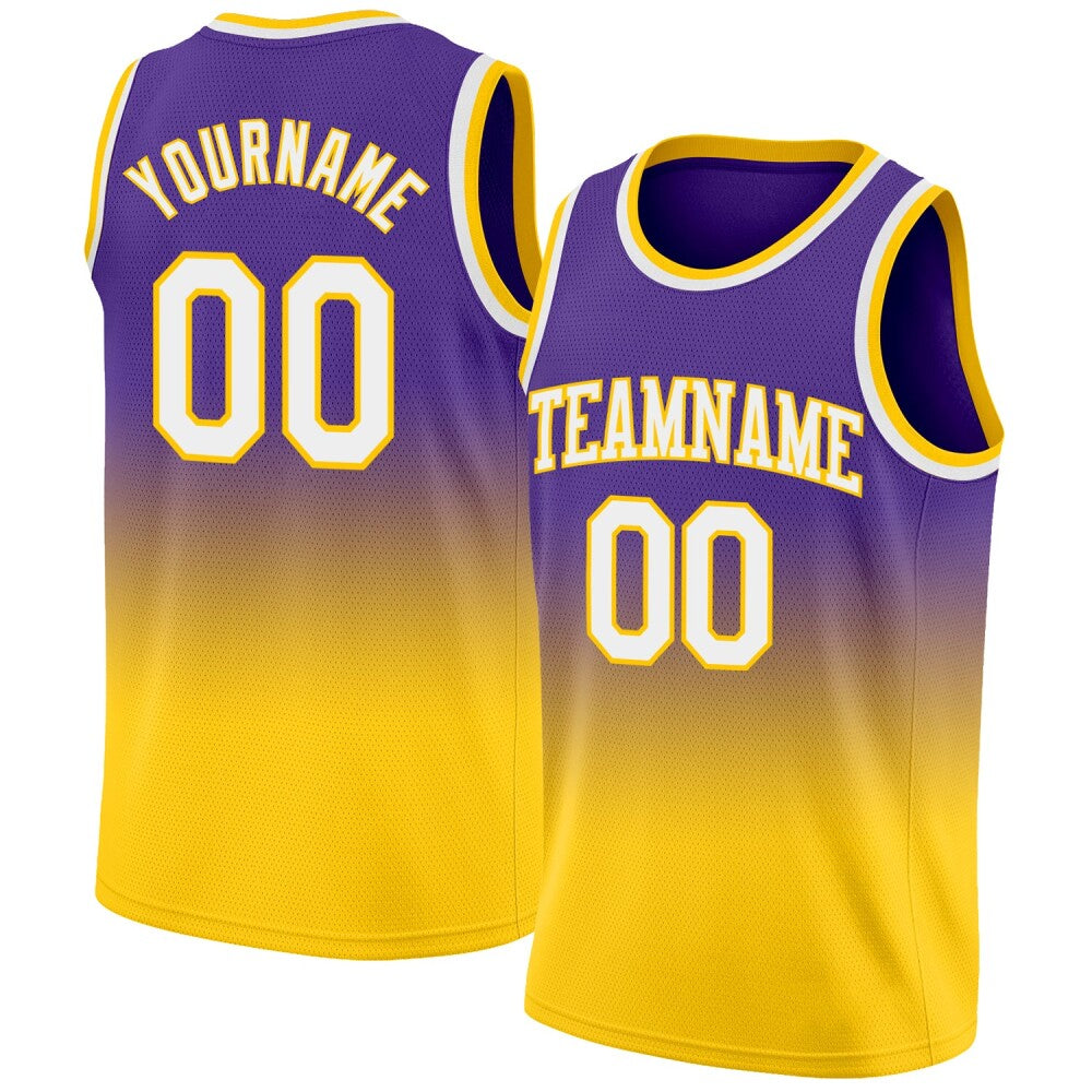 Custom Purple White-Gold High-quality Fade Fashion Basketball Jersey
