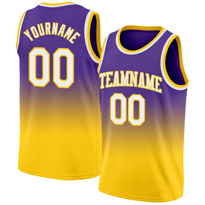 Custom Purple White-Gold High-quality Fade Fashion Basketball Jersey