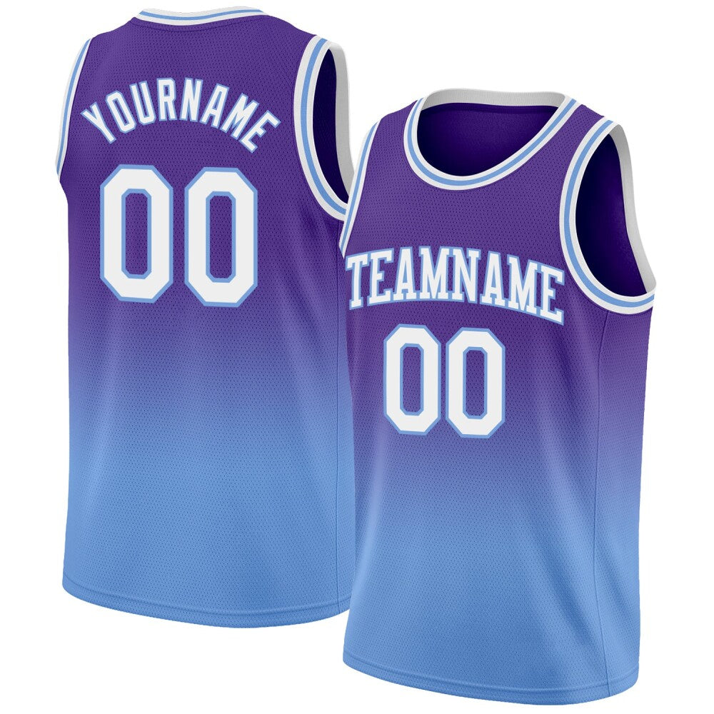 Custom Purple White-Light Blue High-quality Fade Fashion Basketball Jersey