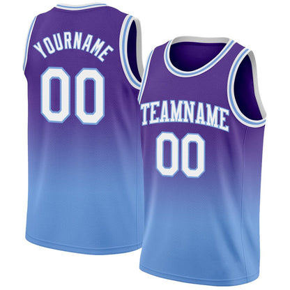 Custom Purple White-Light Blue High-quality Fade Fashion Basketball Jersey