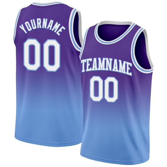 Custom Purple White-Light Blue High-quality Fade Fashion Basketball Jersey