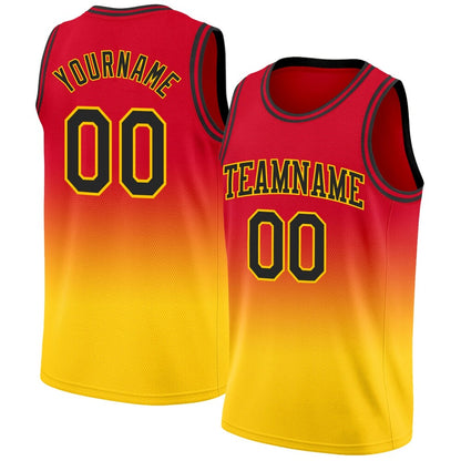 Custom Red Black-Gold High-quality Fade Fashion Basketball Jersey