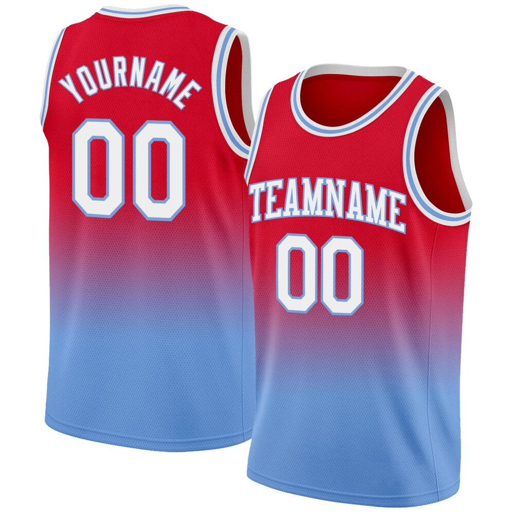 Custom Red White-Light Blue High-quality Fade Fashion Basketball Jersey