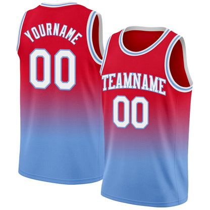Custom Red White-Light Blue High-quality Fade Fashion Basketball Jersey