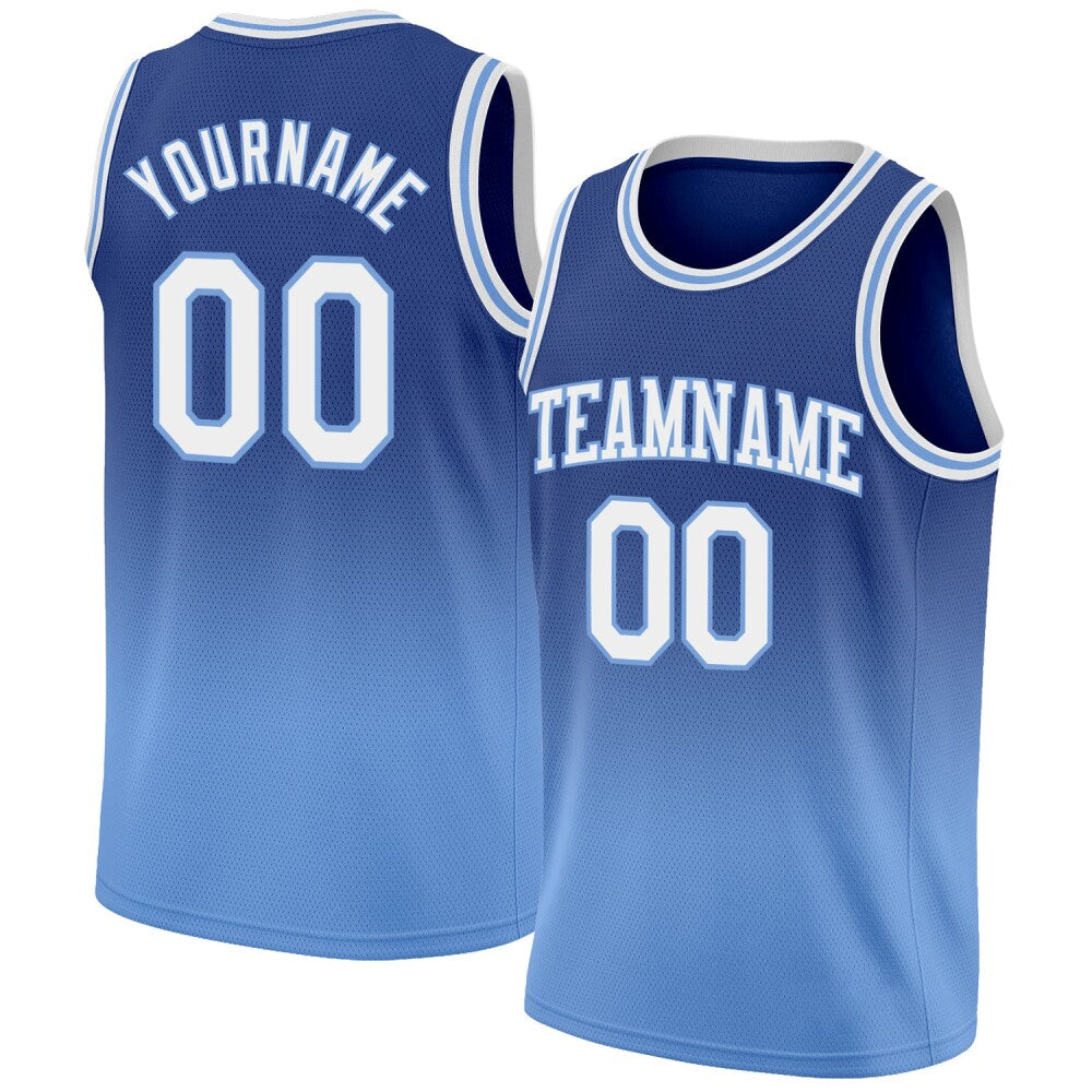 Custom Royal White-Light Blue High-quality Fade Fashion Basketball Jersey