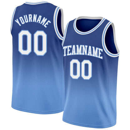 Custom Royal White-Light Blue High-quality Fade Fashion Basketball Jersey