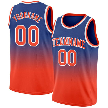 Custom Royal Orange-White High-quality Fade Fashion Basketball Jersey