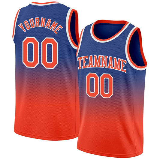 Custom Royal Orange-White High-quality Fade Fashion Basketball Jersey