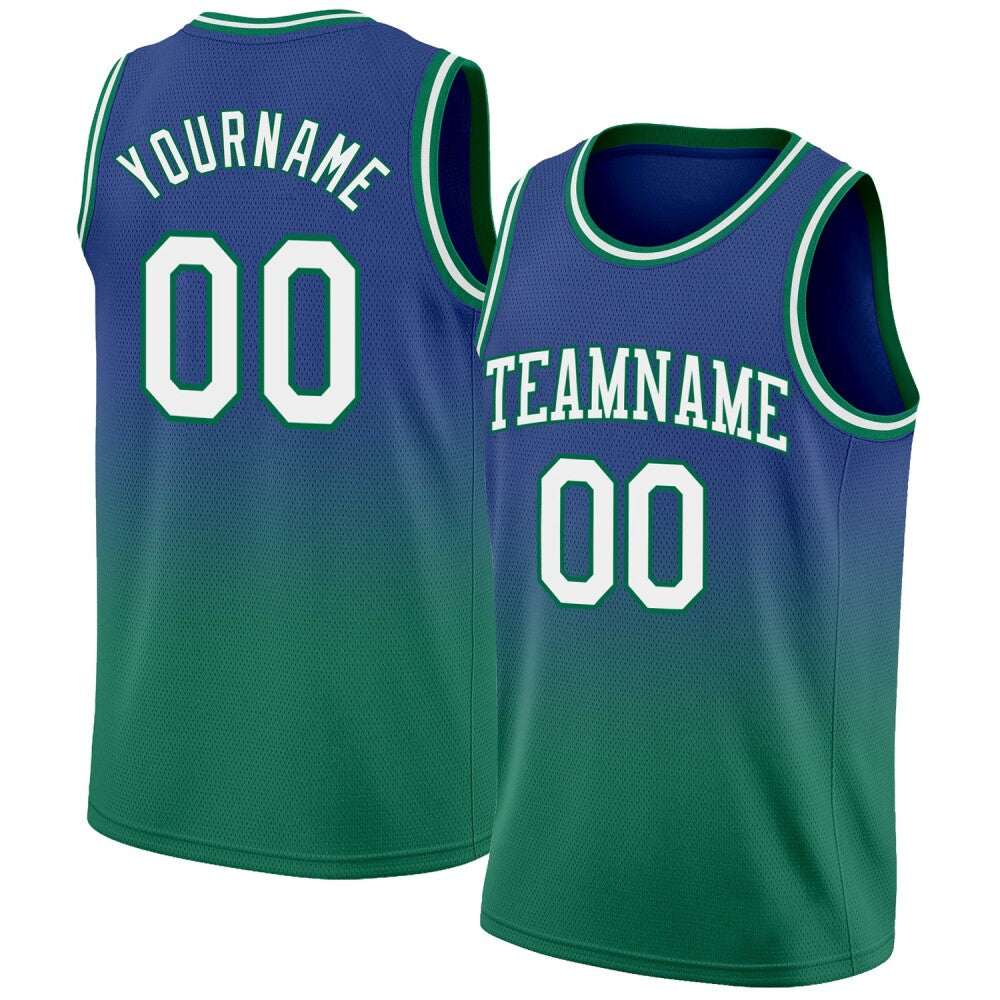 Custom Royal White-Kelly Green High-quality Fade Fashion Basketball Jersey