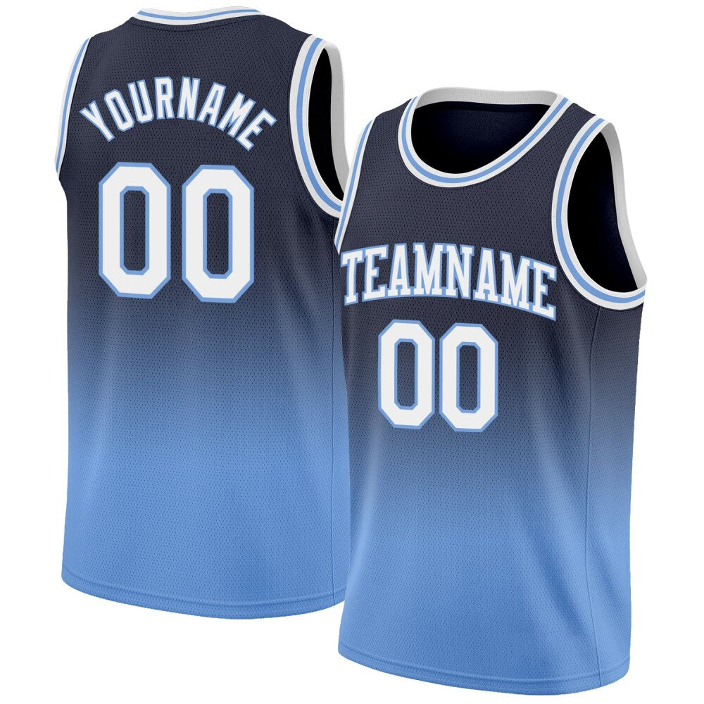 Custom Navy White-Light Blue High-quality Fade Fashion Basketball Jersey