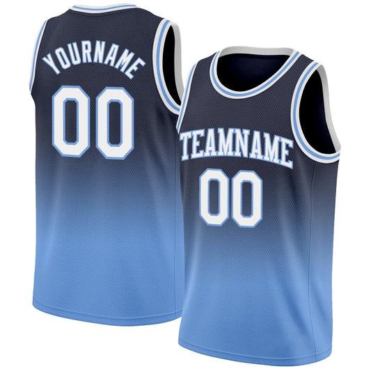 Custom Navy White-Light Blue High-quality Fade Fashion Basketball Jersey