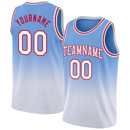 Custom Light Blue White-Red High-quality Fade Fashion Basketball Jersey