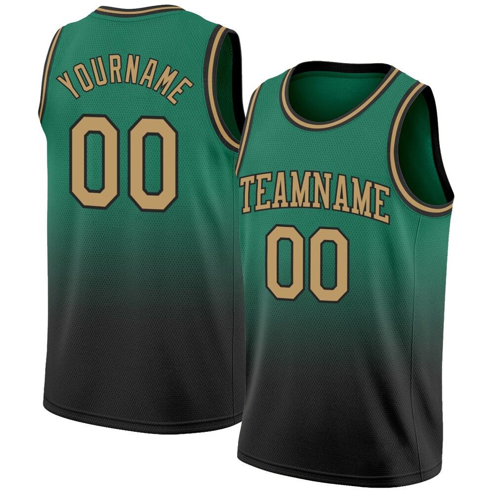 Custom Kelly Green Old Gold-Black High-quality Fade Fashion Basketball Jersey