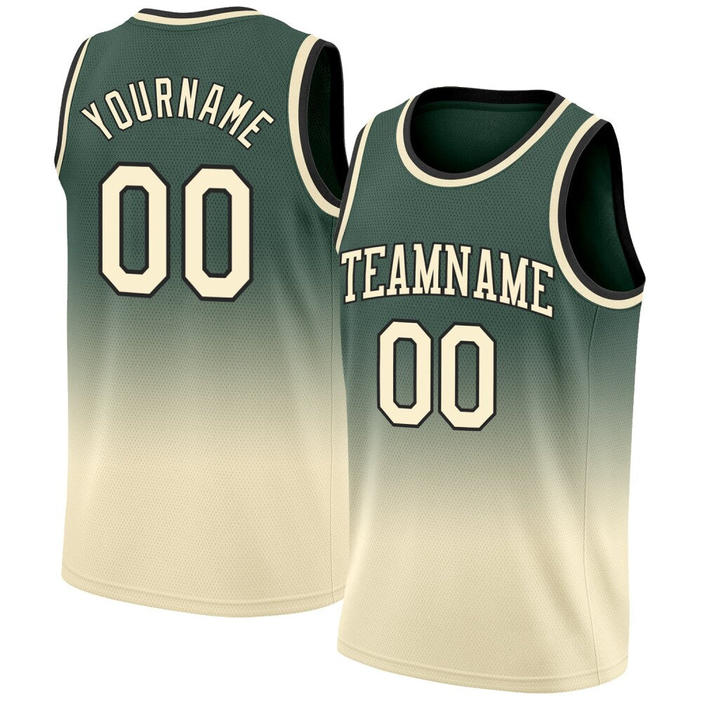 Custom Hunter Green Cream-Black High-quality Fade Fashion Basketball Jersey