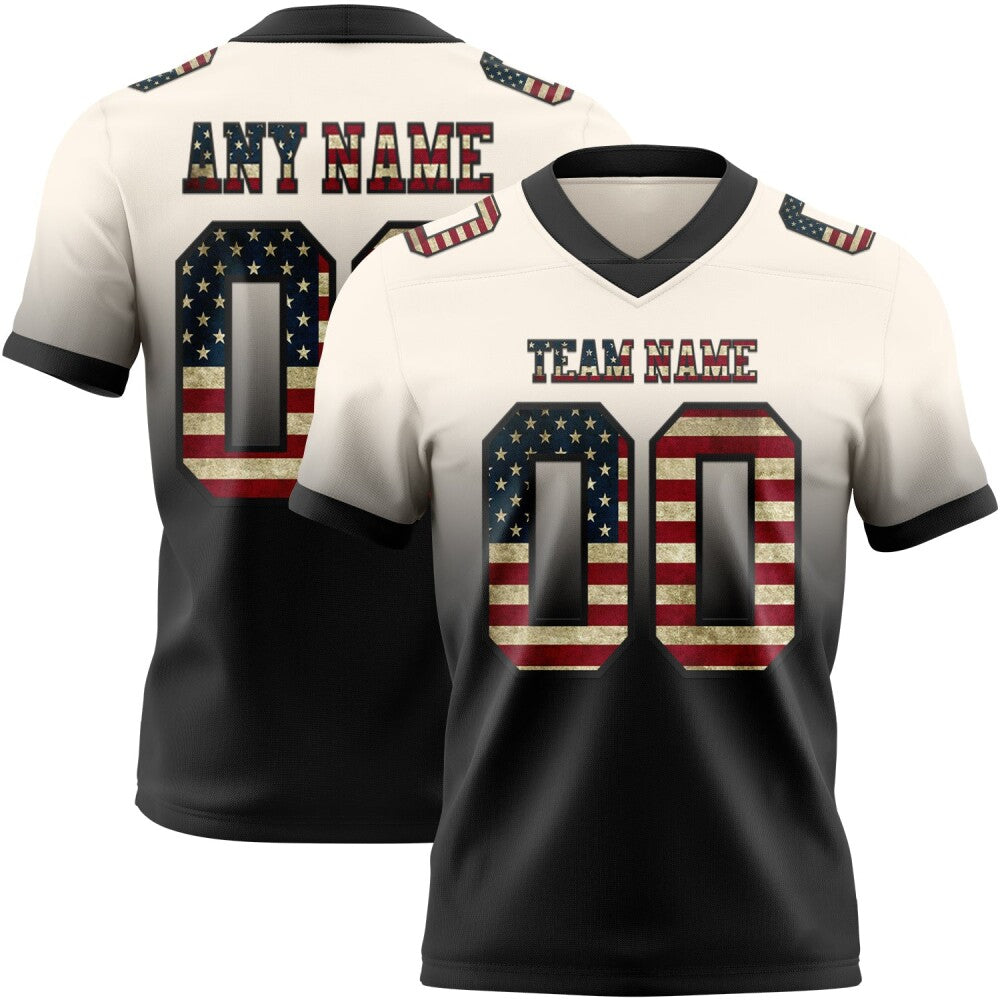Custom Cream Vintage USA Flag-Black High-quality Fade Fashion Football Jersey