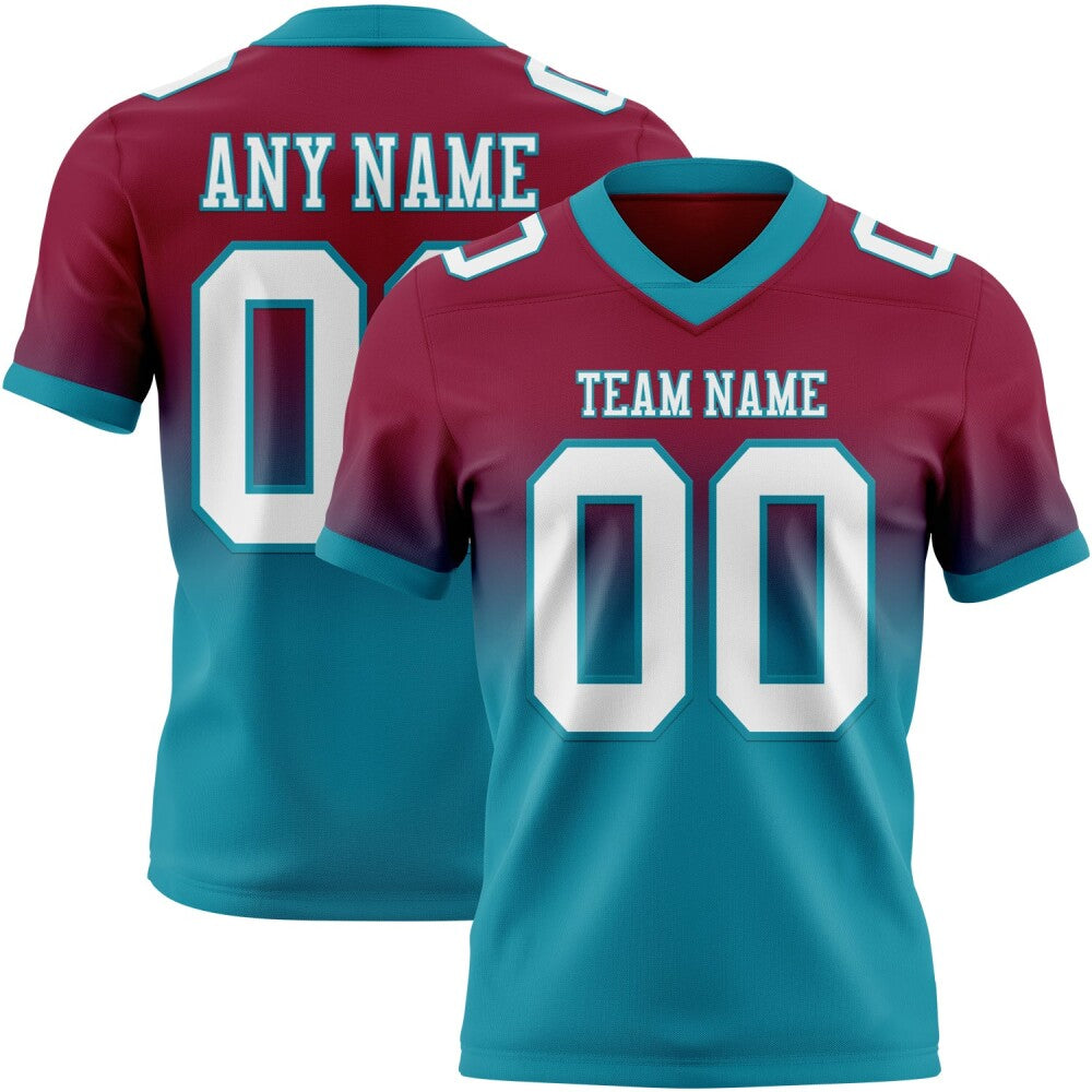 Custom Maroon White-Teal High-quality Fade Fashion Football Jersey