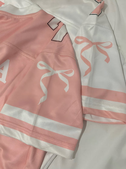 Custom Coquette Jersey, Pink White Custom Jersey, Personalized Bloom Jersey, Women Custom Name Number Jersey, Gift For Women