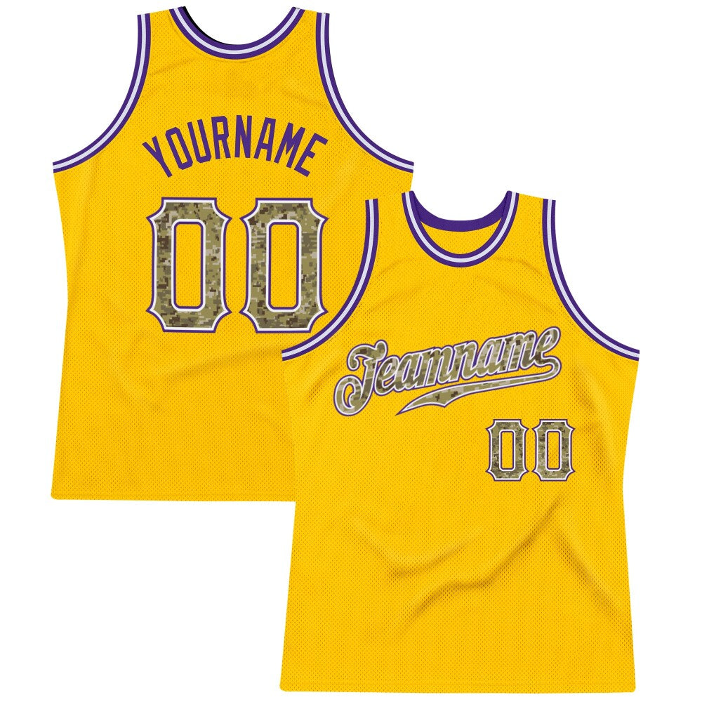 Custom Gold Camo-Purple High-quality Throwback Basketball Jersey