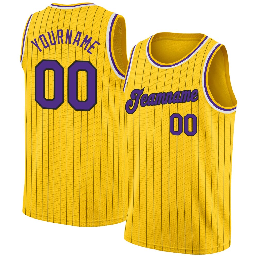 Custom Gold Black Pinstripe Purple-White High-quality Basketball Jersey