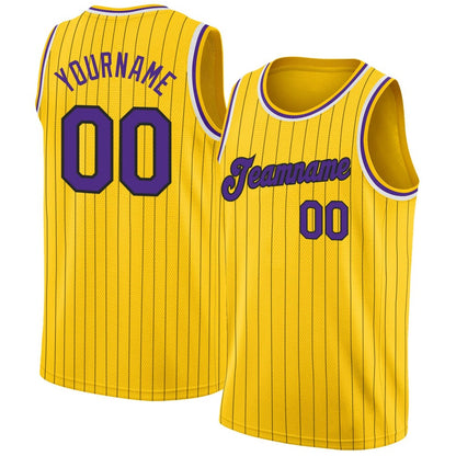 Custom Gold Black Pinstripe Purple-White High-quality Basketball Jersey