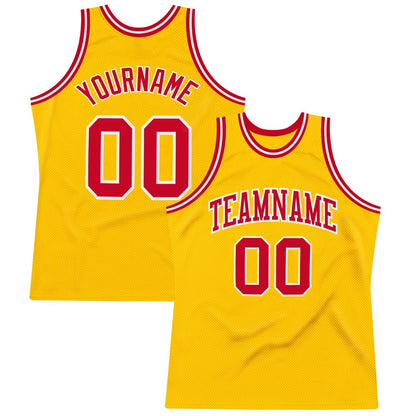 Custom Gold Red-White High-quality Throwback Basketball Jersey