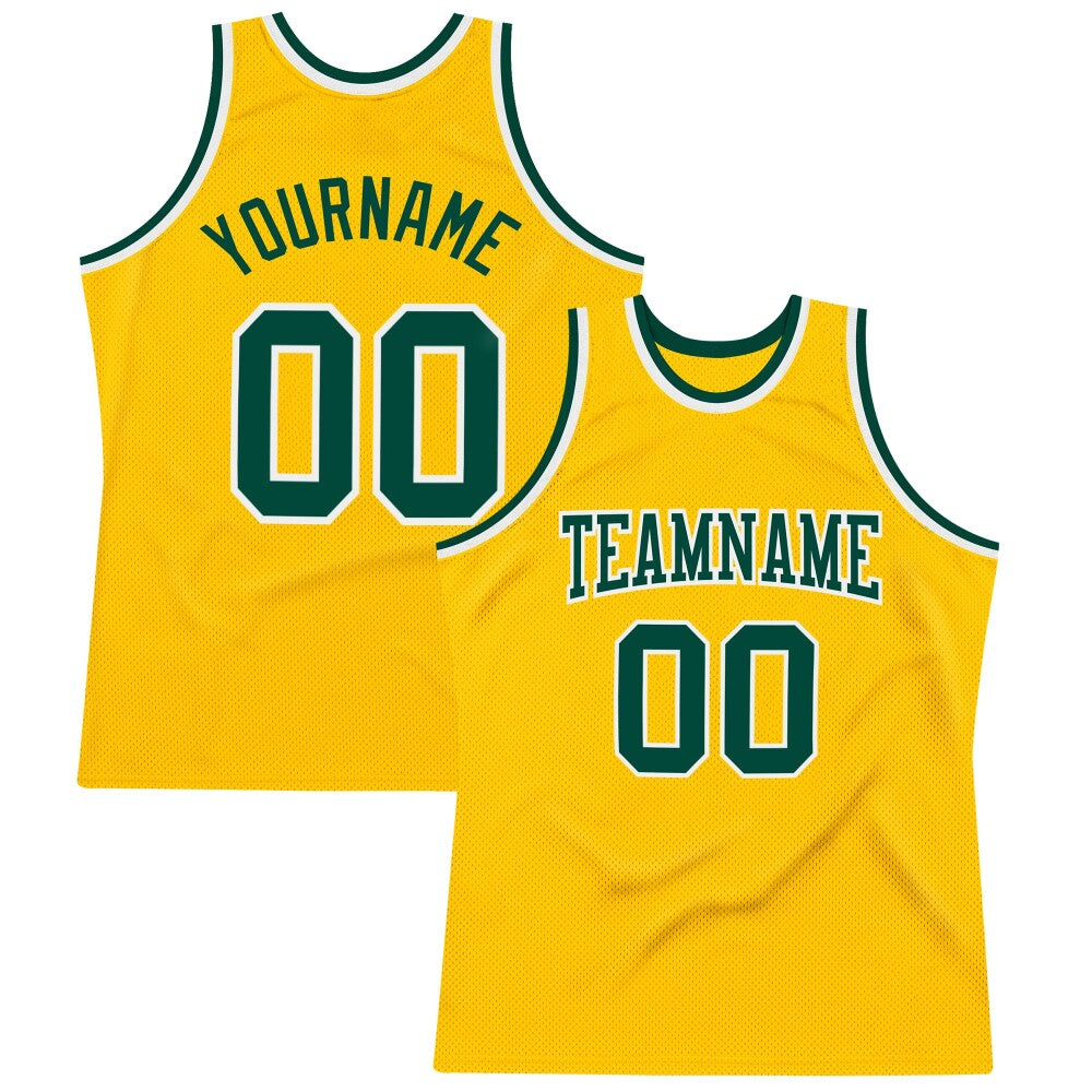 Custom Gold Green-White High-quality Throwback Basketball Jersey