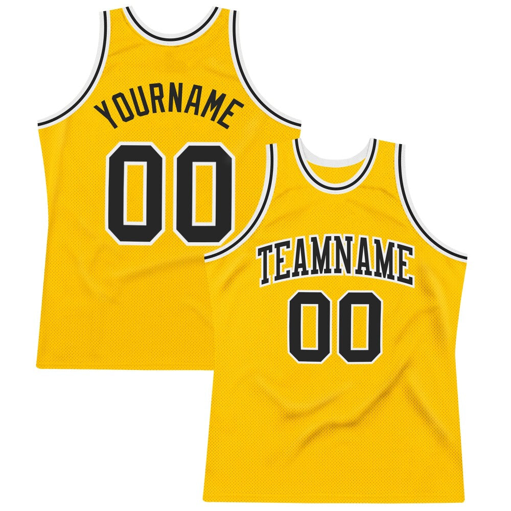 Custom Gold Black-White High-quality Throwback Basketball Jersey