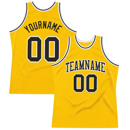 Custom Gold Black-White High-quality Throwback Basketball Jersey