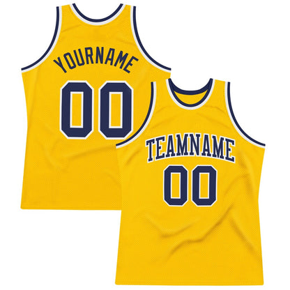 Custom Gold Navy-White High-quality Throwback Basketball Jersey