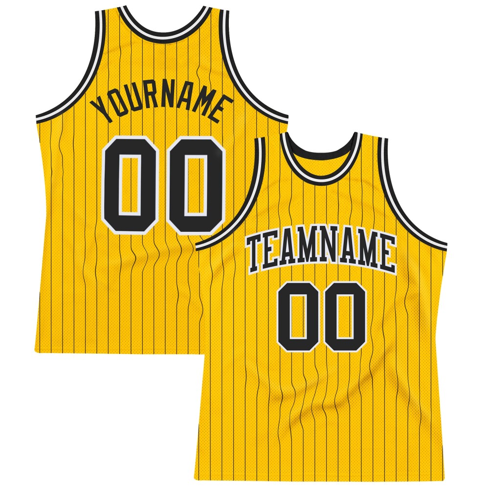 Custom Gold Black Pinstripe Black-White High-quality Basketball Jersey