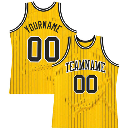 Custom Gold Black Pinstripe Black-White High-quality Basketball Jersey