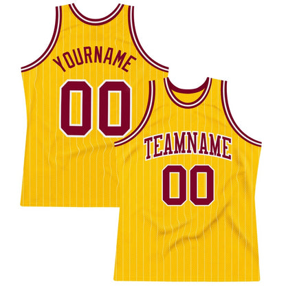 Custom Gold White Pinstripe Maroon High-quality Basketball Jersey