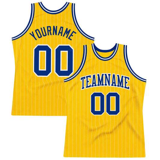Custom Gold White Pinstripe Royal High-quality Basketball Jersey