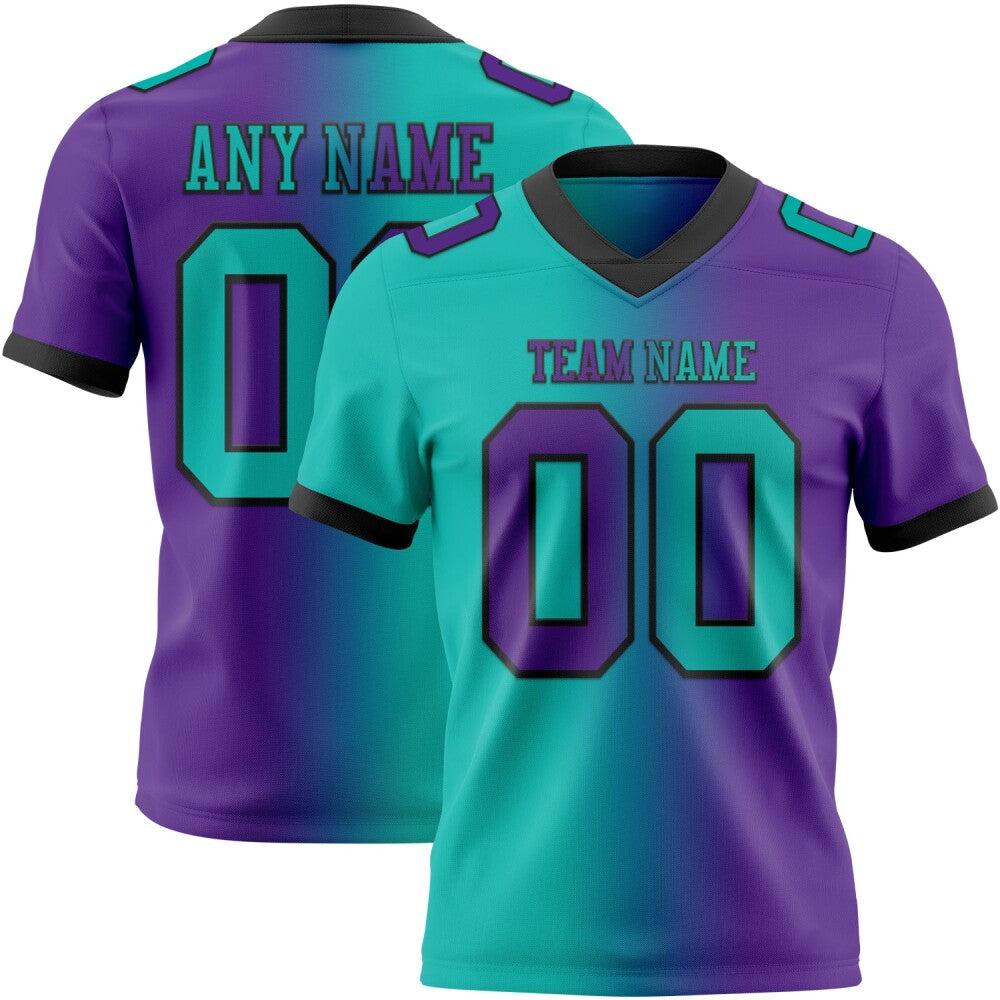Custom Purple Aqua-Black High-quality Gradient Fashion Football Jersey