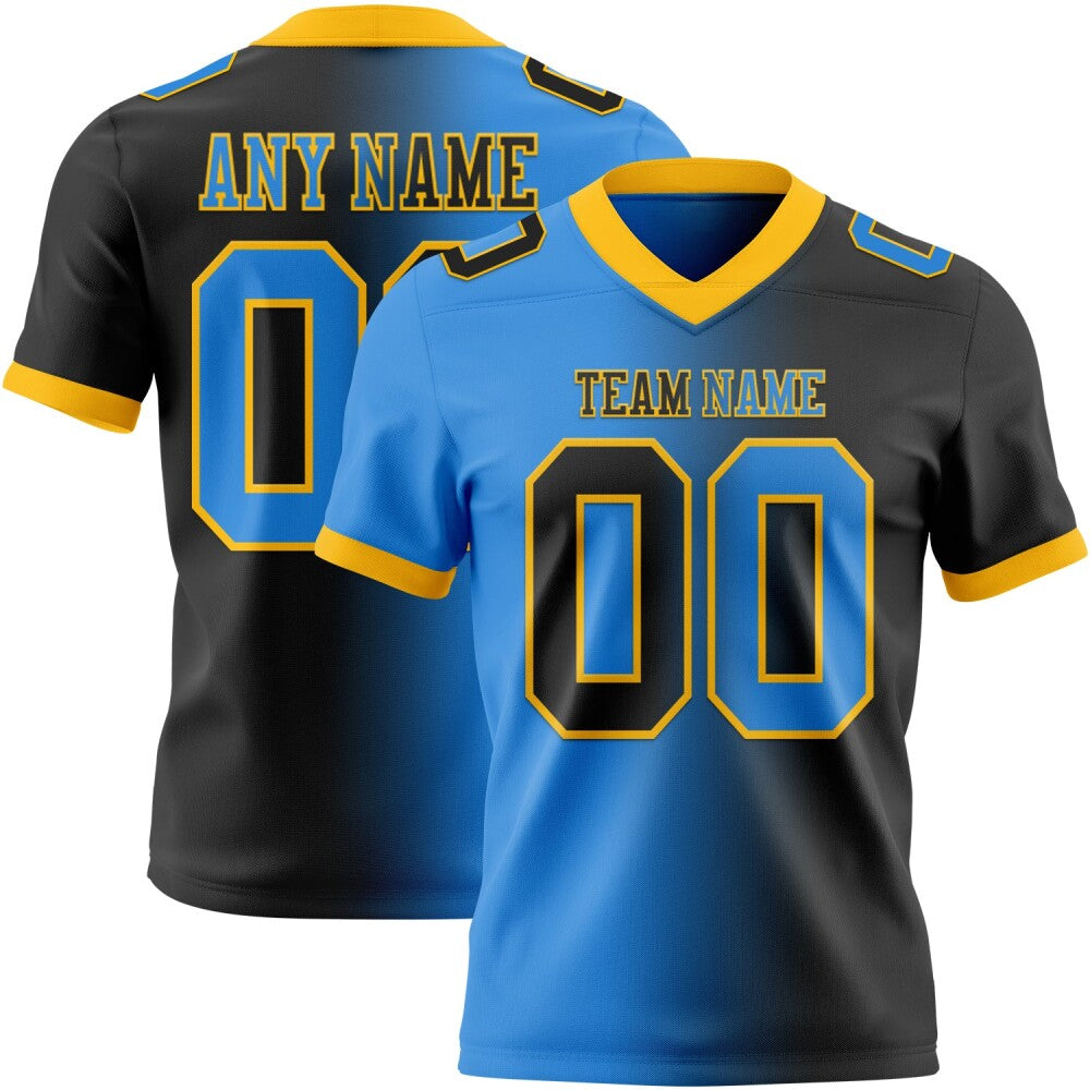 Custom Black Powder Blue-Gold High-quality Gradient Fashion Football Jersey