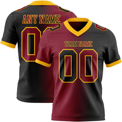 Custom Black Crimson-Gold High-quality Gradient Fashion Football Jersey