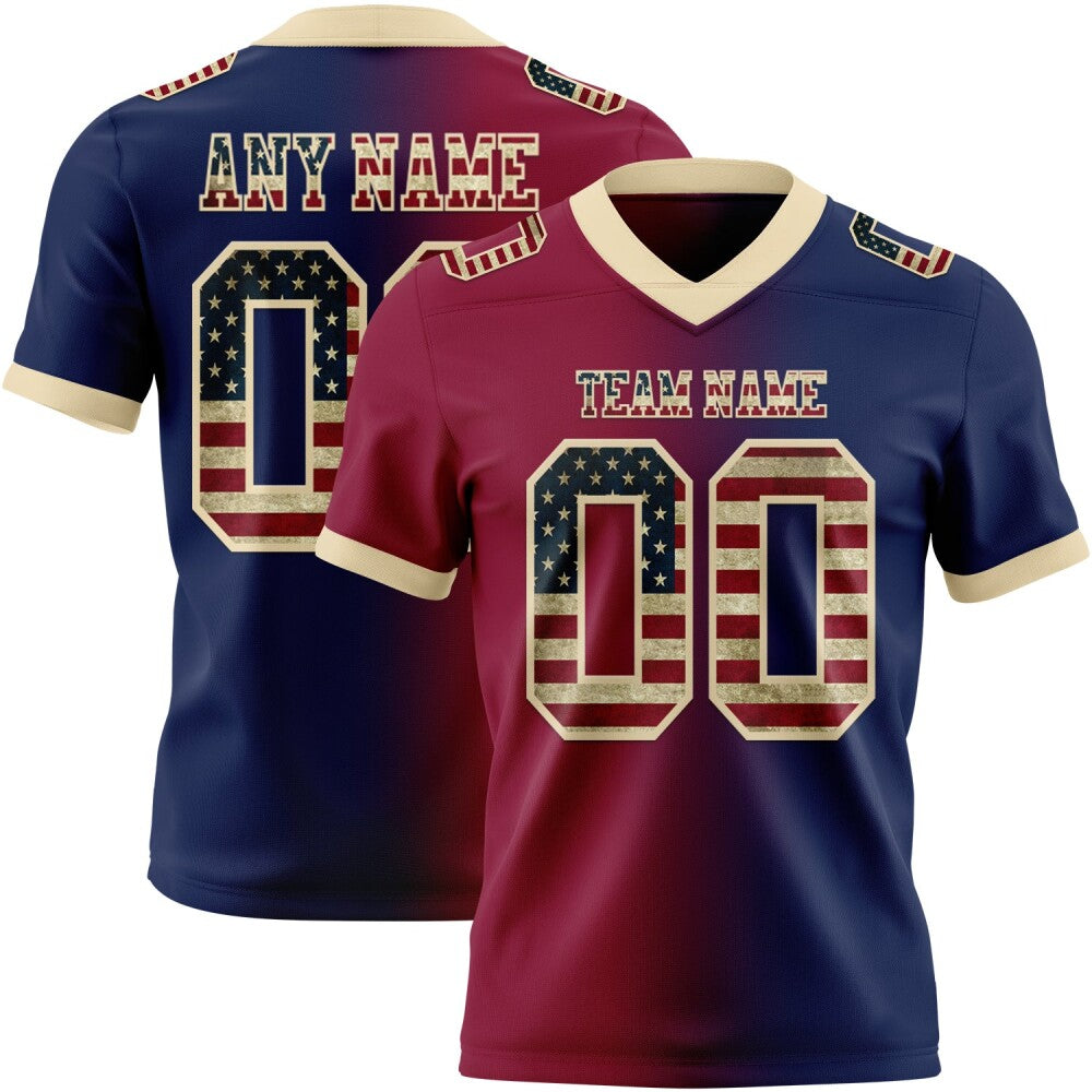 Custom Navy Vintage USA Flag Maroon-Cream High-quality Gradient Fashion Football Jersey