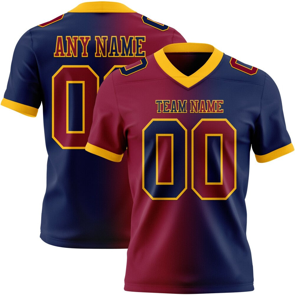 Custom Navy Maroon-Gold High-quality Gradient Fashion Football Jersey