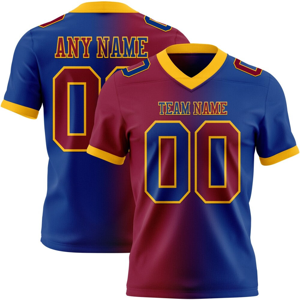 Custom Royal Maroon-Gold High-quality Gradient Fashion Football Jersey