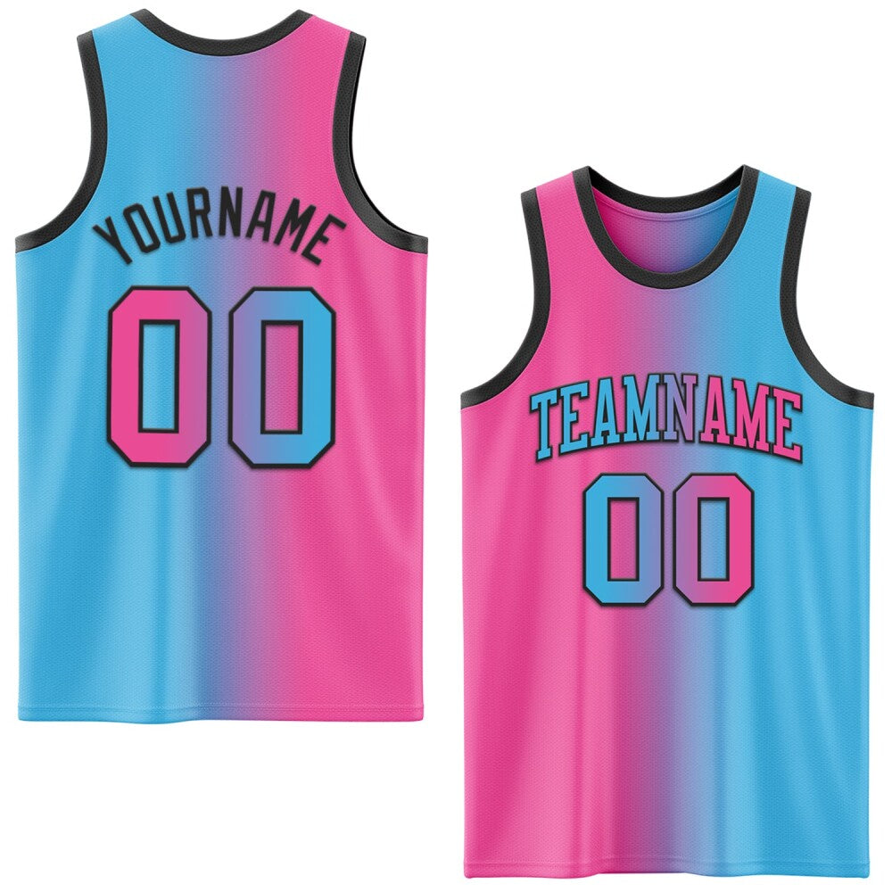 Custom Sky Blue Pink-Black High-quality Gradient Fashion Basketball Jersey