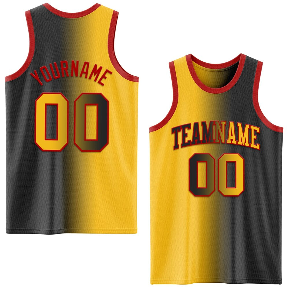 Custom Black Gold-Red High-quality Gradient Fashion Basketball Jersey