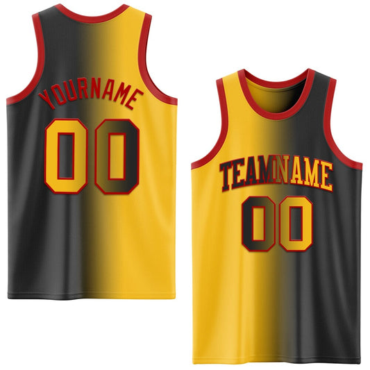 Custom Black Gold-Red High-quality Gradient Fashion Basketball Jersey