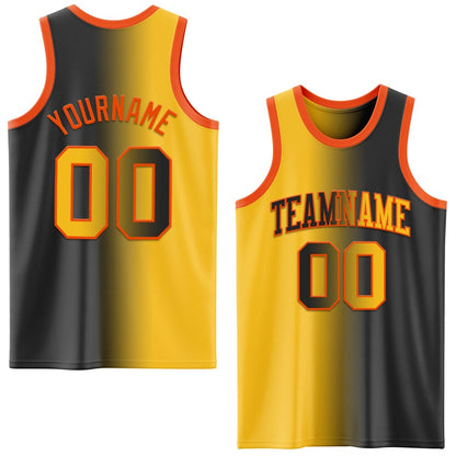 Custom Black Gold-Orange High-quality Gradient Fashion Basketball Jersey