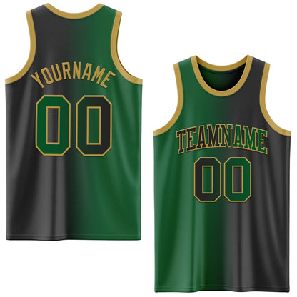 Custom Black Kelly Green-Old Gold High-quality Gradient Fashion Basketball Jersey