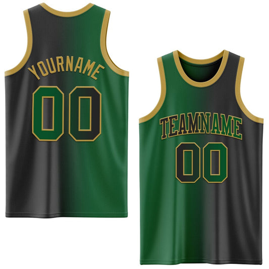 Custom Black Kelly Green-Old Gold High-quality Gradient Fashion Basketball Jersey