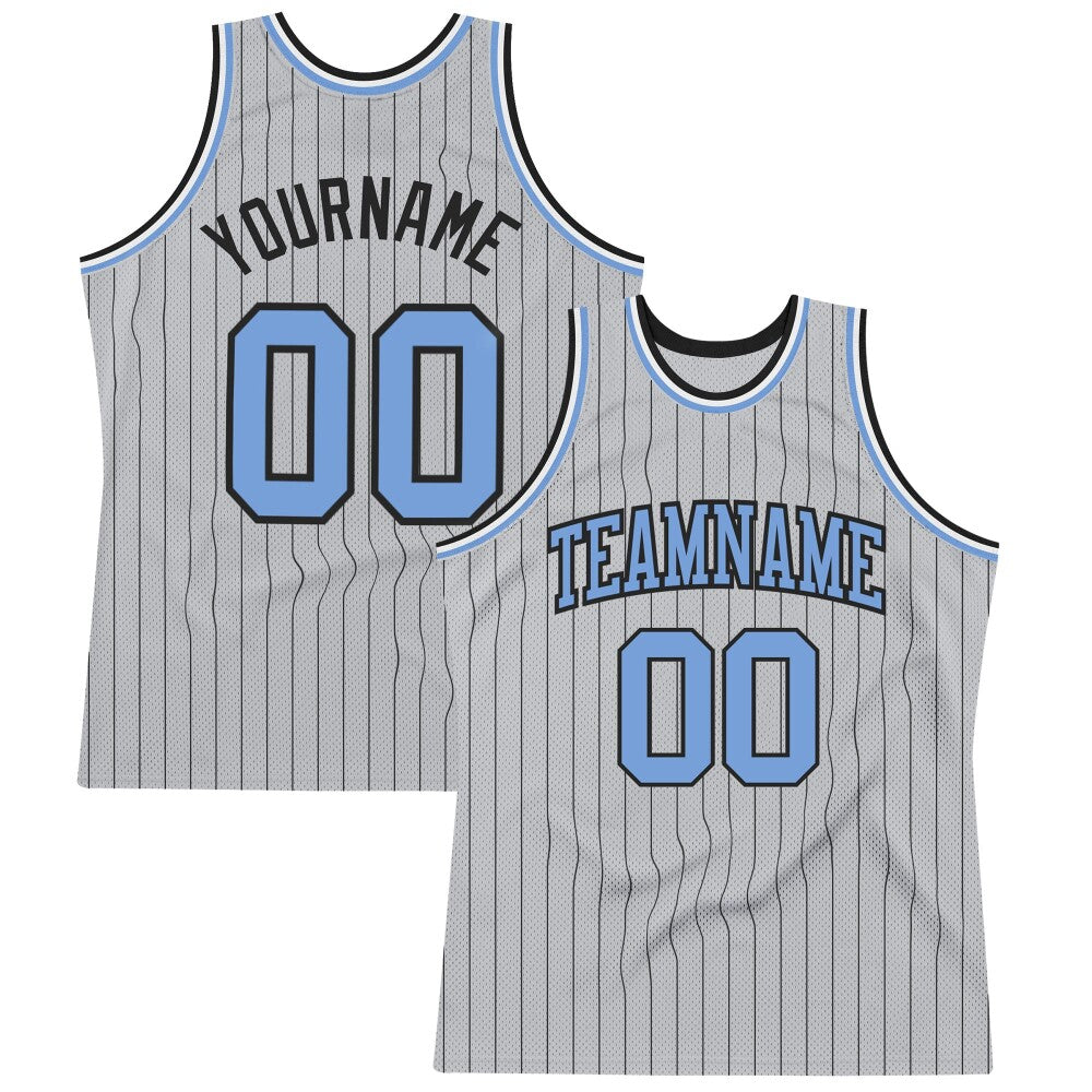 Custom Gray Black Pinstripe Light Blue High-quality Basketball Jersey